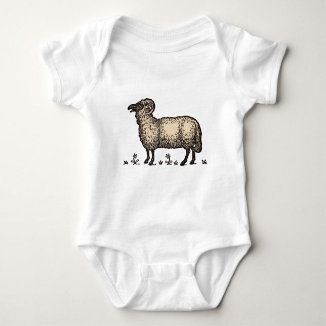 Sheep Lamb Farm Animal Vintage Baby Bodysuit (Front)