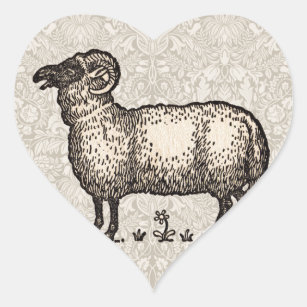 Sheep Lamb Farm Animal Vintage Heart Sticker