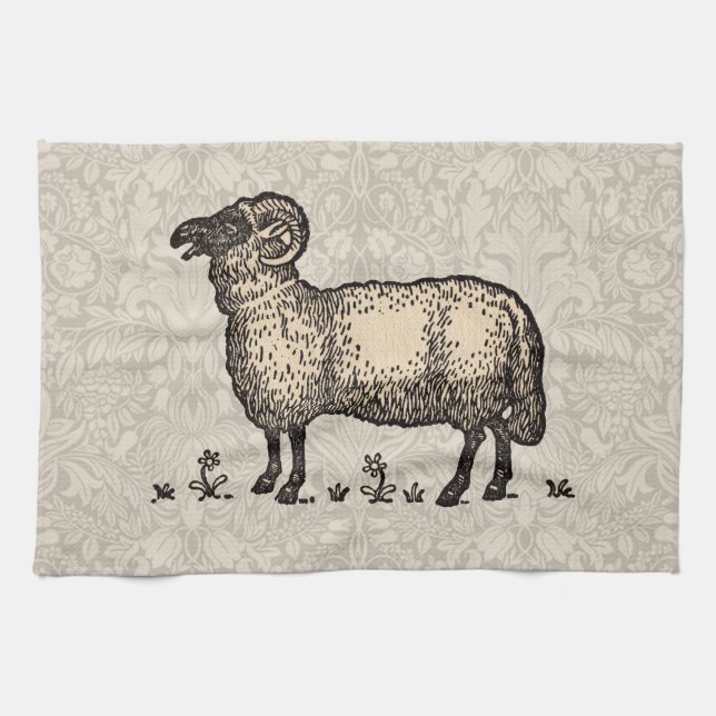 Sheep Lamb Farm Animal Vintage Kitchen Towel (Horizontal)