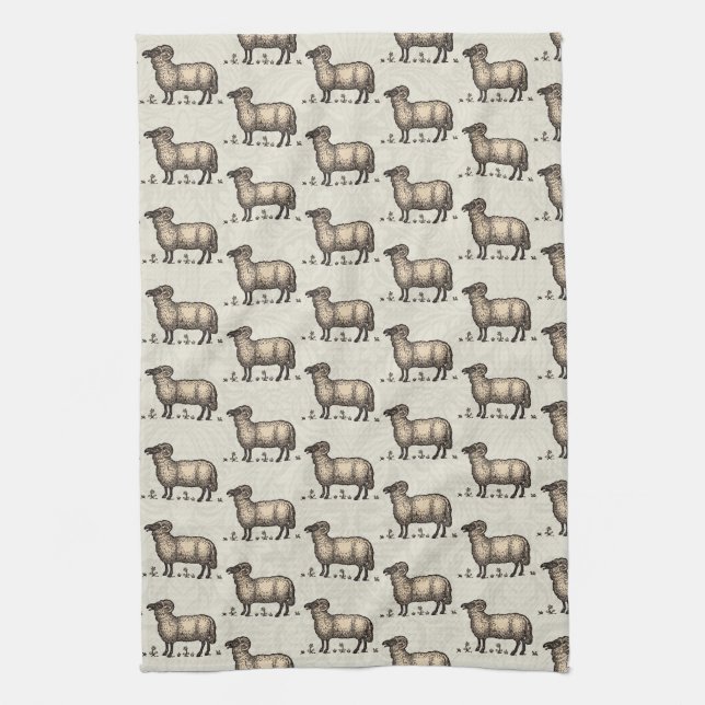 Sheep Lamb Farm Animal Vintage Kitchen Towel (Vertical)