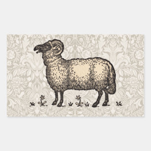 Sheep Lamb Farm Animal Vintage Rectangular Sticker