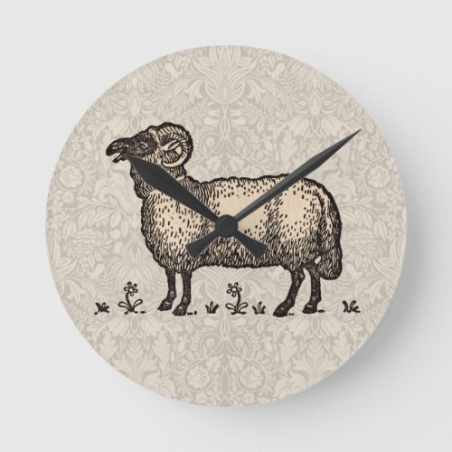 Sheep Lamb Farm Animal Vintage Round Clock