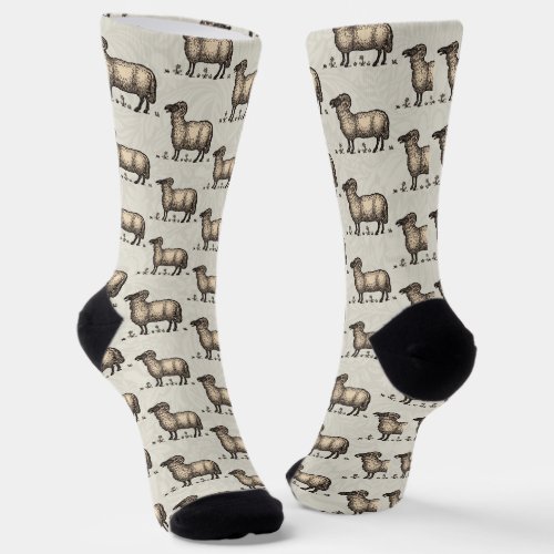 Sheep Lamb Farm Animal Vintage Socks