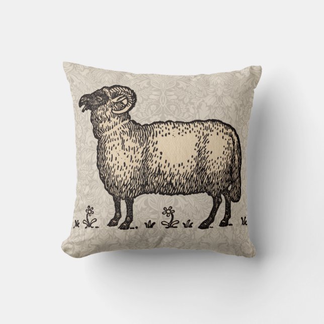 Sheep Lamb Farm Animal Vintage Throw Pillow (Front)