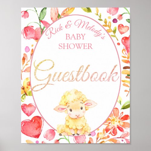 Sheep  Lamb Girls Baby Shower Guestbook Sign