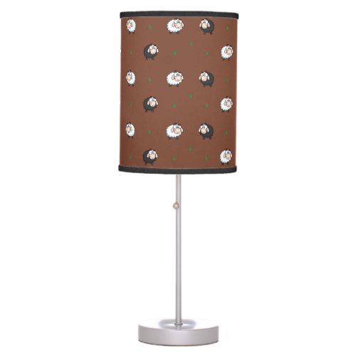 Sheep Lamb Pattern with Grass on Dark Background Table Lamp