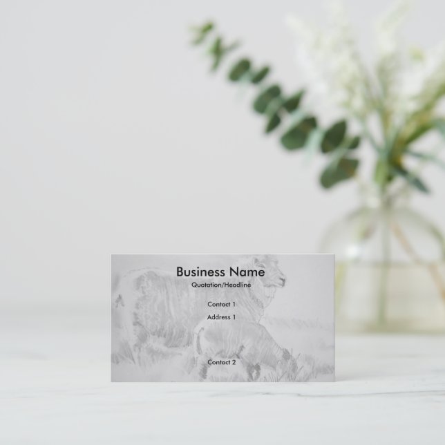 Sheep Lamb Pencil Drawing Business Cards (Standing Front)