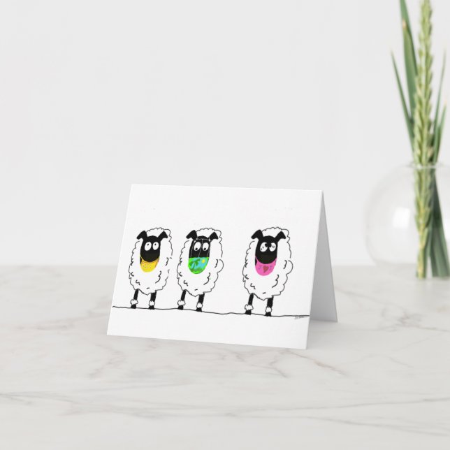 Sheep masks letterpress thank you card (Front)