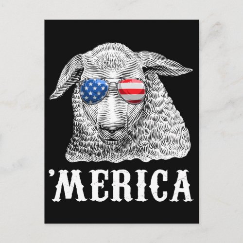 Sheep Merica 4th of July Farmer American Flag USA Postcard