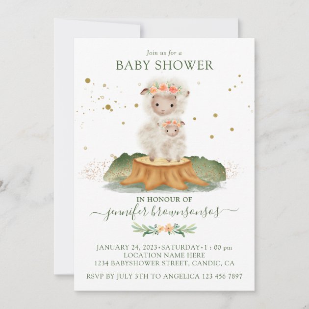 Sheep Mommy Bunny Baby Invitation