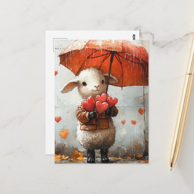 Sheep on a Rainy Day Postcard (Front/Back In Situ)
