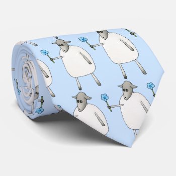 Sheep On Blue Background. Tie by Animal_Art_By_Ali at Zazzle