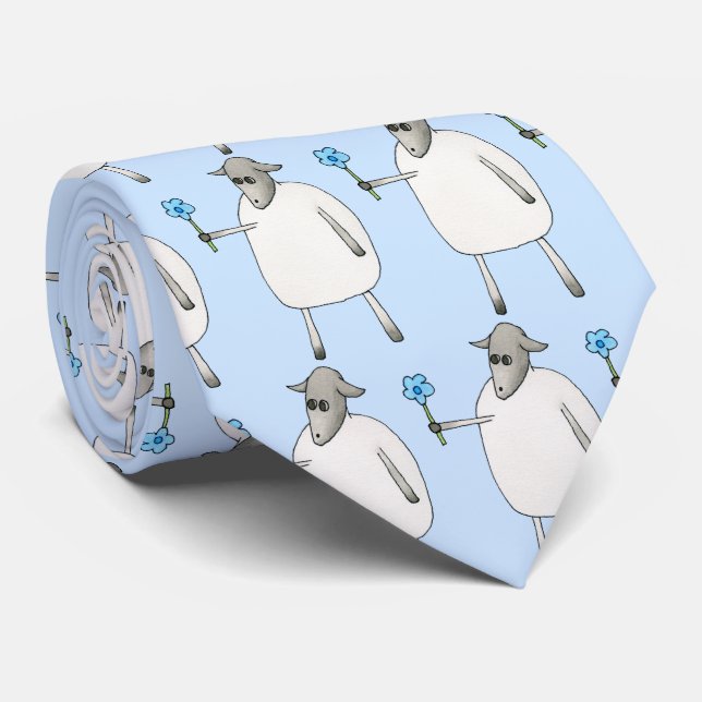 Sheep on Blue Background. Tie (Rolled)