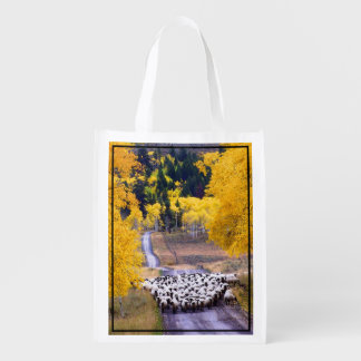 Sheep on Country Road Grocery Bag