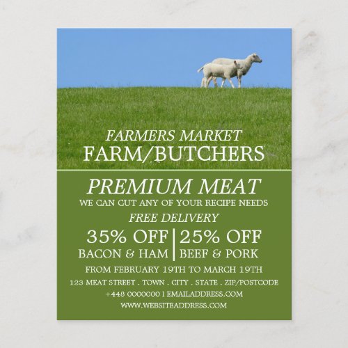 Sheep on Grass Farmer  Butcher Advertising Flyer