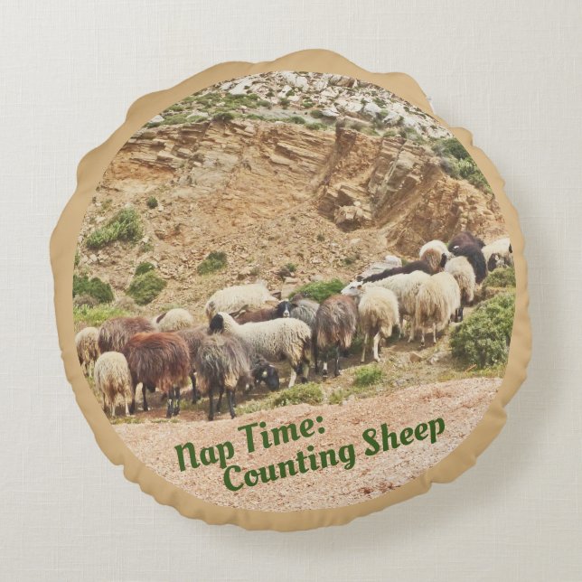 SHEEP ON HILLSIDE/NAP TIME:COUNTING SHEEP ROUND PILLOW (Back)