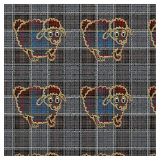sheep on tartan background fabric