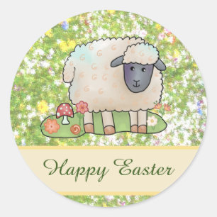 sheep on the pasture postcard classic round sticker