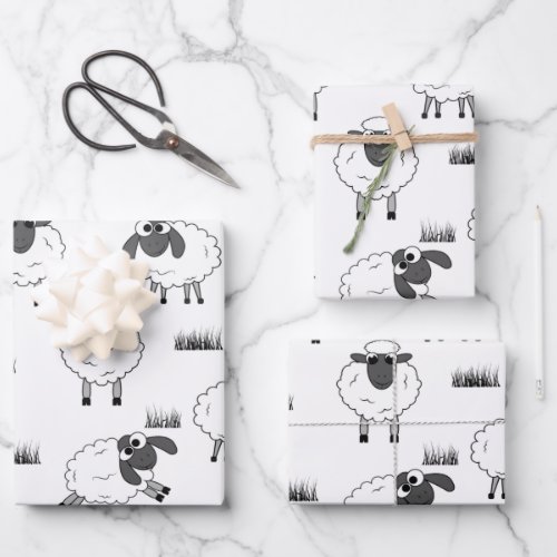 Sheep Pattern _ Black and White Wrapping Paper Sheets