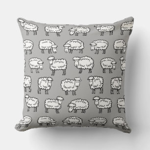 Sheep Pattern - Black, White and Gray Throw Pillow