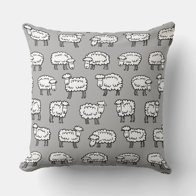 Sheep Pattern - Black, White and Gray Throw Pillow (Front)
