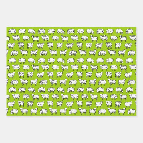 Sheep Pattern _ Black White and Green Wrapping Paper Sheets