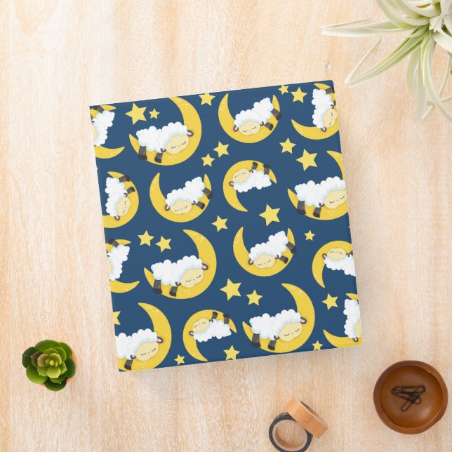 Sheep Pattern, Sleeping Sheep, Moon, Stars 3 Ring Binder (In Situ)