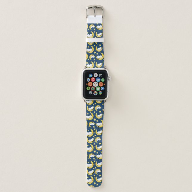 Sheep Pattern, Sleeping Sheep, Moon, Stars Apple Watch Band (Front)