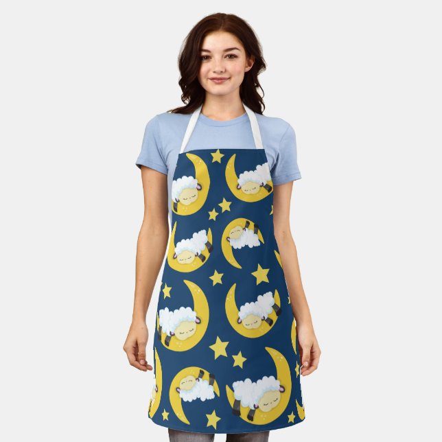Sheep Pattern, Sleeping Sheep, Moon, Stars Apron (Worn)