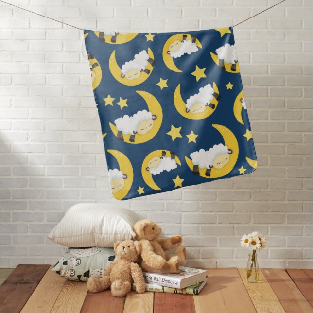 Sheep Pattern, Sleeping Sheep, Moon, Stars Baby Blanket (In Situ)