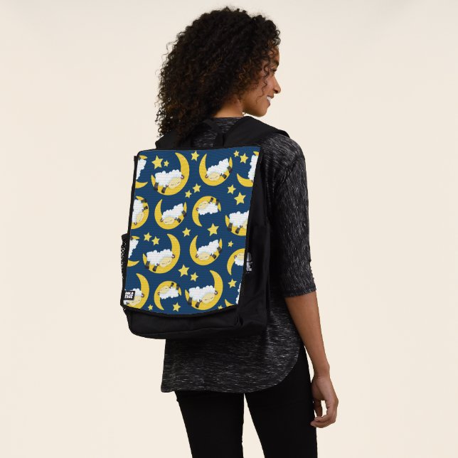 Sheep Pattern, Sleeping Sheep, Moon, Stars Backpack (Worn)