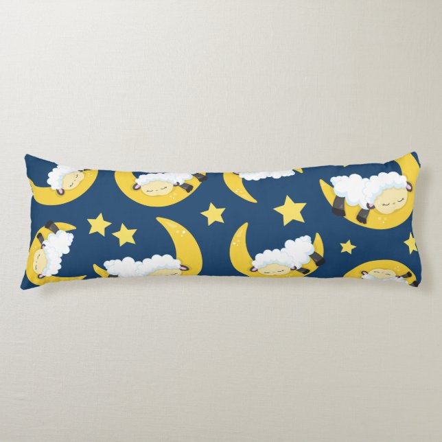 Sheep Pattern, Sleeping Sheep, Moon, Stars Body Pillow (Front)