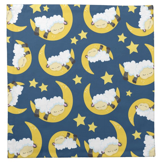 Sheep Pattern, Sleeping Sheep, Moon, Stars Cloth Napkin (Front)