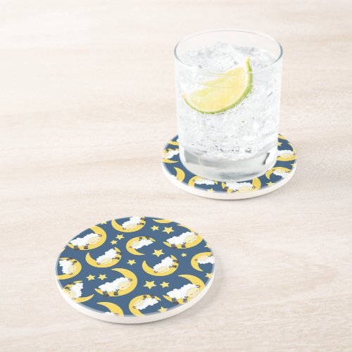 Sheep Pattern Sleeping Sheep Moon Stars Coaster