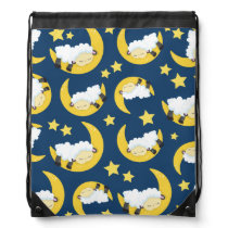 Sheep Pattern, Sleeping Sheep, Moon, Stars Drawstring Bag