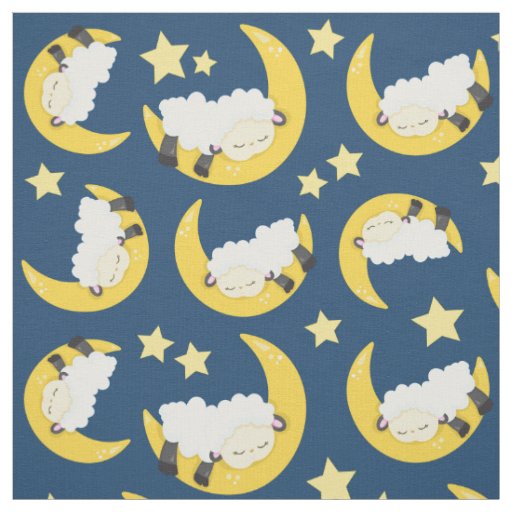 Sheep Pattern, Sleeping Sheep, Moon, Stars Fabric