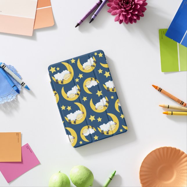 Sheep Pattern, Sleeping Sheep, Moon, Stars iPad Mini Cover (In Situ)