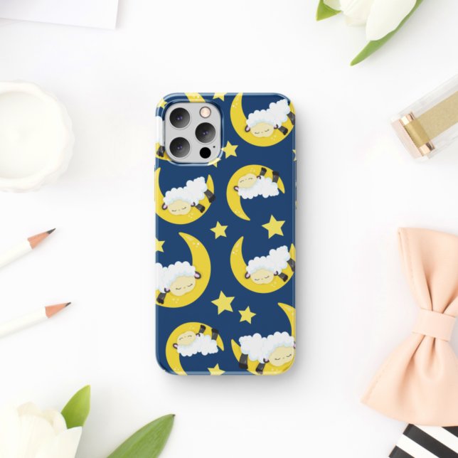 Sheep Pattern, Sleeping Sheep, Moon, Stars iPhone Case (Creator Uploaded)