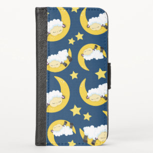 Sheep Pattern, Sleeping Sheep, Moon, Stars iPhone X Wallet Case