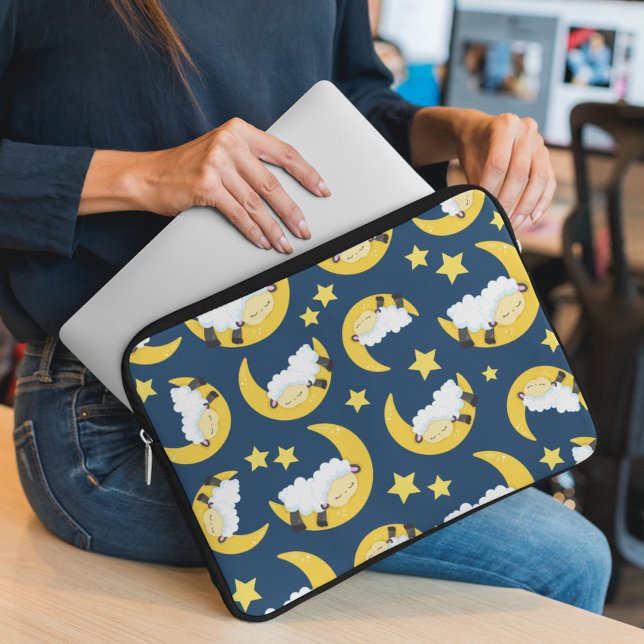 Sheep Pattern, Sleeping Sheep, Moon, Stars Laptop Sleeve (Creator Uploaded)