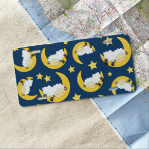 Sheep Pattern, Sleeping Sheep, Moon, Stars License Plate