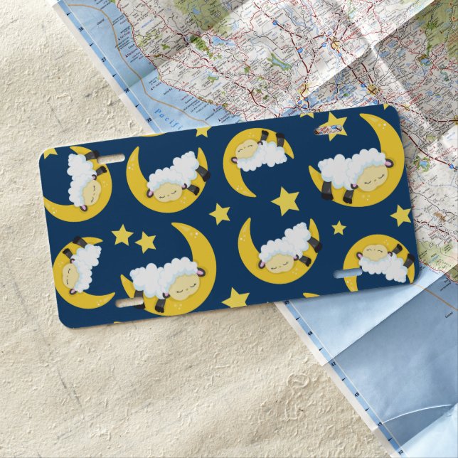 Sheep Pattern, Sleeping Sheep, Moon, Stars License Plate (In Situ)