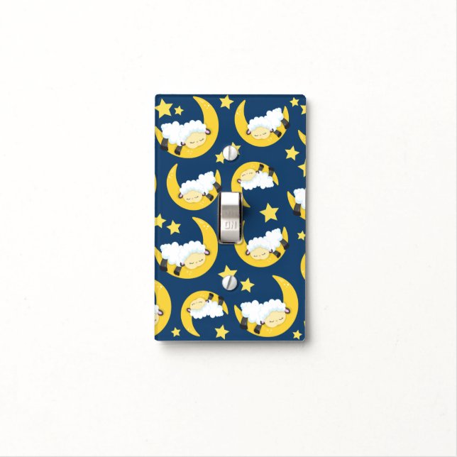 Sheep Pattern, Sleeping Sheep, Moon, Stars Light Switch Cover (In Situ)