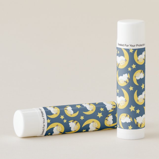 Sheep Pattern, Sleeping Sheep, Moon, Stars Lip Balm (Front)
