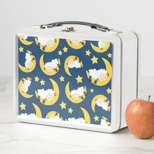 Sheep Pattern Sleeping Sheep Moon Stars Metal Lunch Box