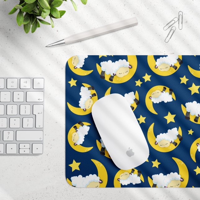 Sheep Pattern, Sleeping Sheep, Moon, Stars Mouse Pad (Creator Uploaded)