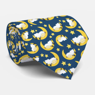 Sheep Pattern, Sleeping Sheep, Moon, Stars Neck Tie
