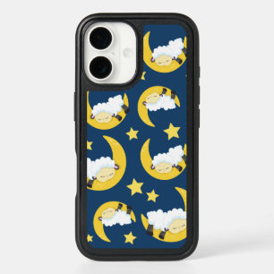 Sheep Pattern, Sleeping Sheep, Moon, Stars iPhone 16 Case