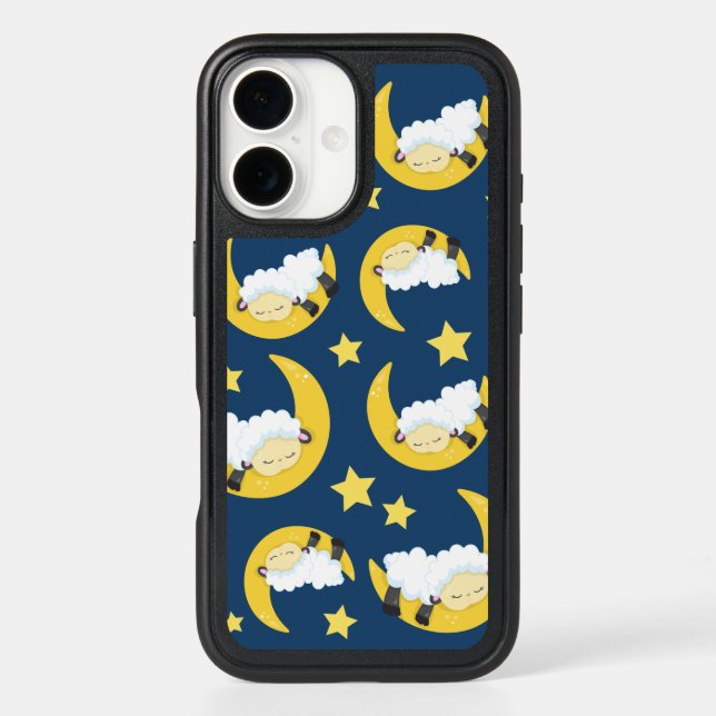 Sheep Pattern, Sleeping Sheep, Moon, Stars Otterbox iPhone Case (Back)
