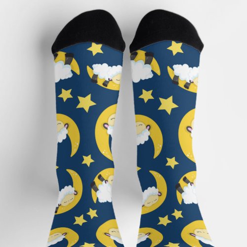 Sheep Pattern Sleeping Sheep Moon Stars Socks